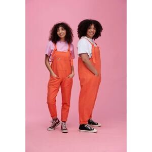 Lucy & Yak Atlas Dungarees Coral Orange Cotton Twill Overalls size XXS